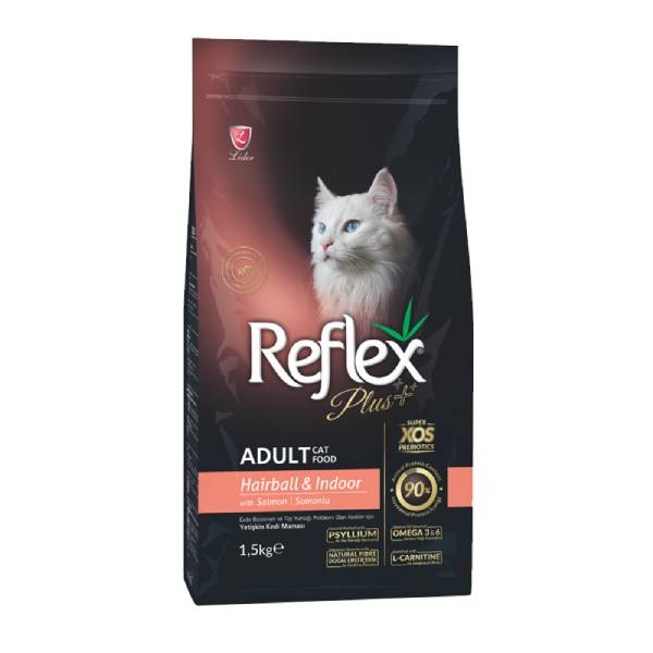 غذای خشک گربه مدل هربال با طعم سالمون برند رفلکس پلاس Reflex Plus Adult Cat Food Hairball & Indoor Salmon